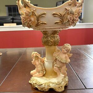Elegant Cherub Vase in Cream and Gold